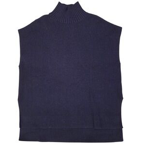 & OTHER STORIES S Navy Wool Blend Sweater‎ Vest Mock Neck Ribbed Knit Oversized